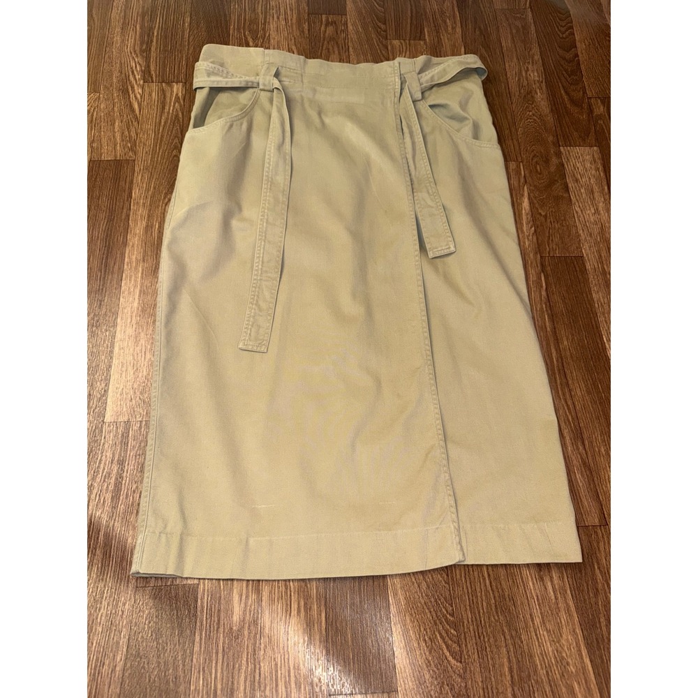 Vtg 90s DKNY JEANS Khaki Wrap Skirt Size 12 ILGWU Union Made USA Canvas‎ Midi⁠
